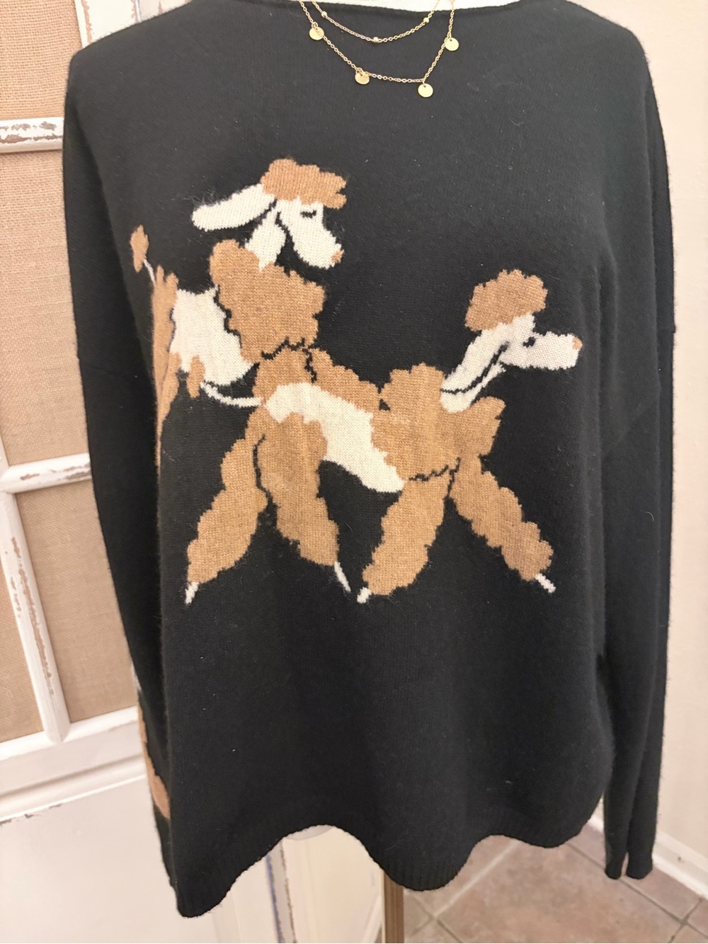 Maeve Anthropologie 100% Cashmere Poodle Dog Sweater Black Large